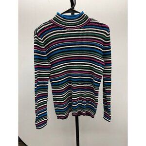 Studio Works Multicolored Striped Mock Neck Ribbed Sweater